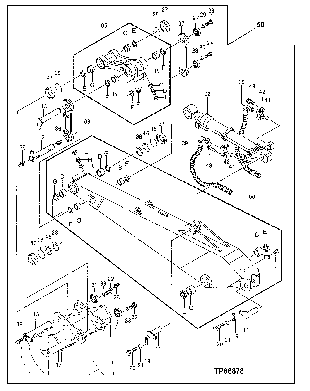 Схема запчастей John Deere 50 - 129 - SEMI-LONG ARM ASSEMBLY (4.4 M) 3340 BACKHOE AND EXCAVATOR FRAMES