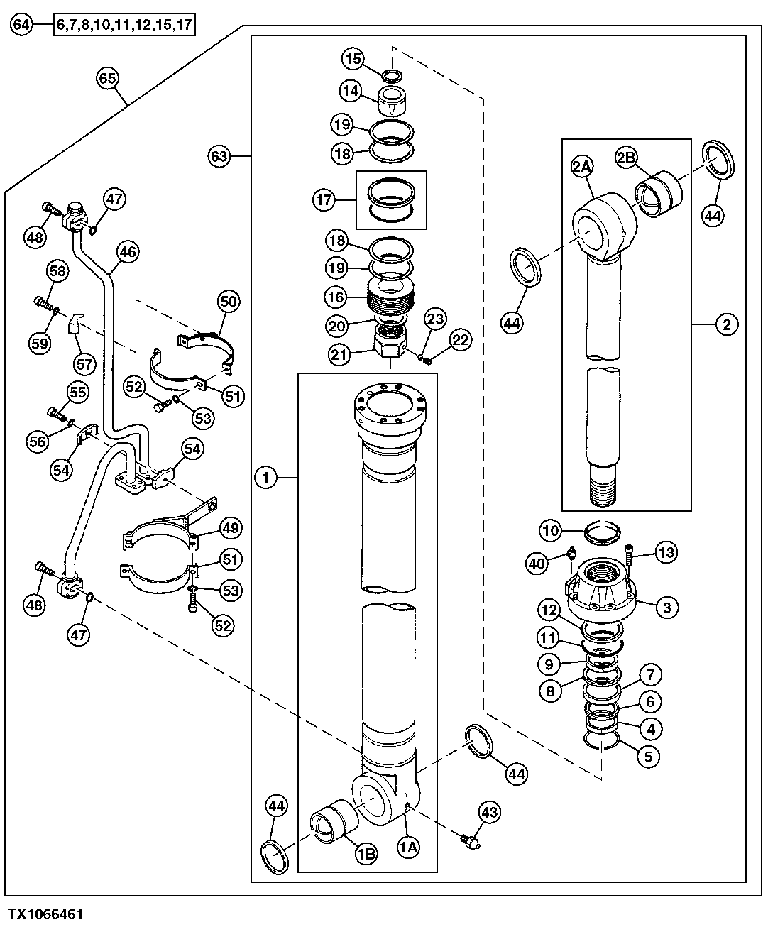 Схема запчастей John Deere 50 - 195 - HYDRAULIC BOOM CYLINDER, LEFT 3360 HYDRAULIC SYSTEM