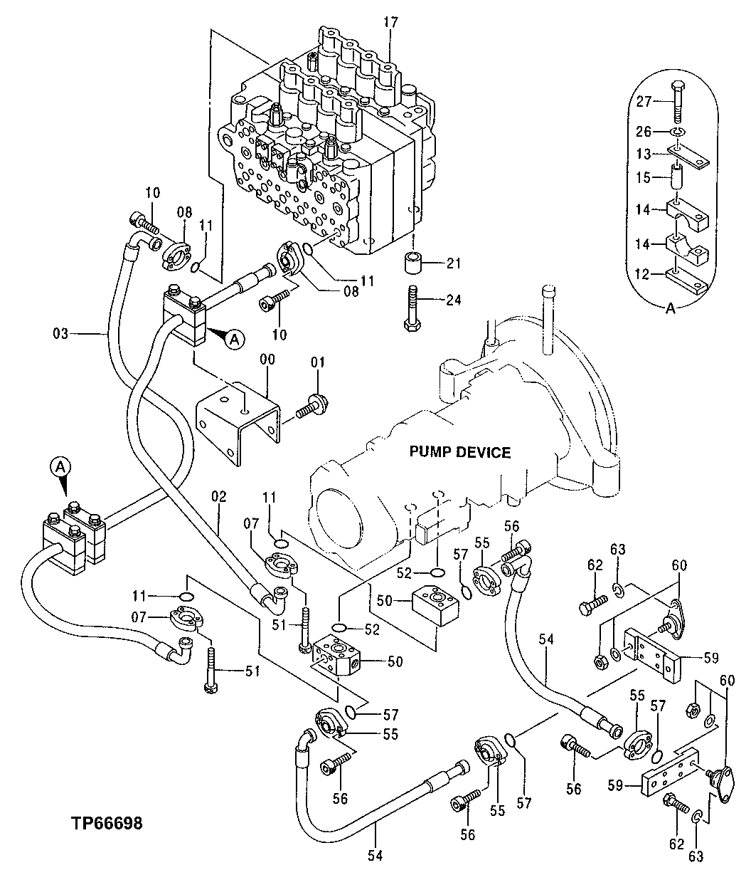 Схема запчастей John Deere 50 - 135 - DELIVERY PIPING 3360 HYDRAULIC SYSTEM