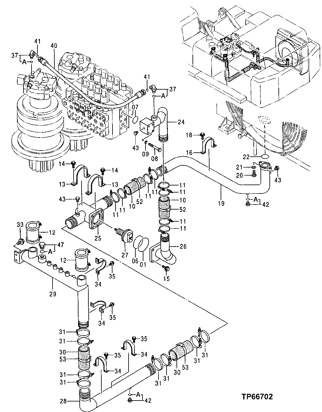 Схема запчастей John Deere 50 - 137 - RETURN PIPING 3360 HYDRAULIC SYSTEM