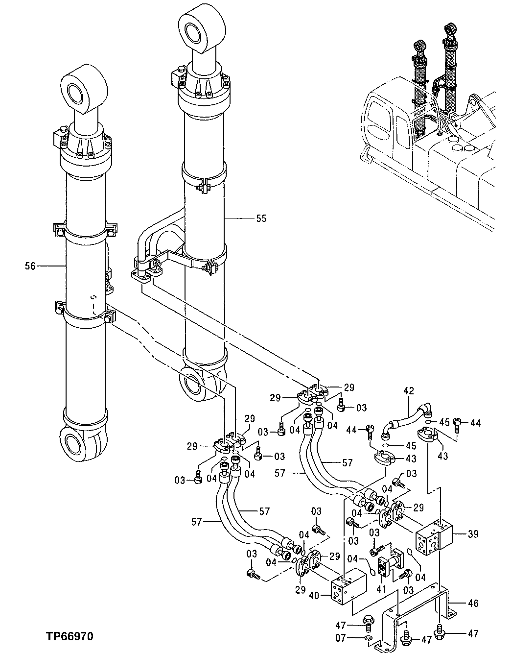 Схема запчастей John Deere 50 - 142 - MAIN PIPING 3360 HYDRAULIC SYSTEM