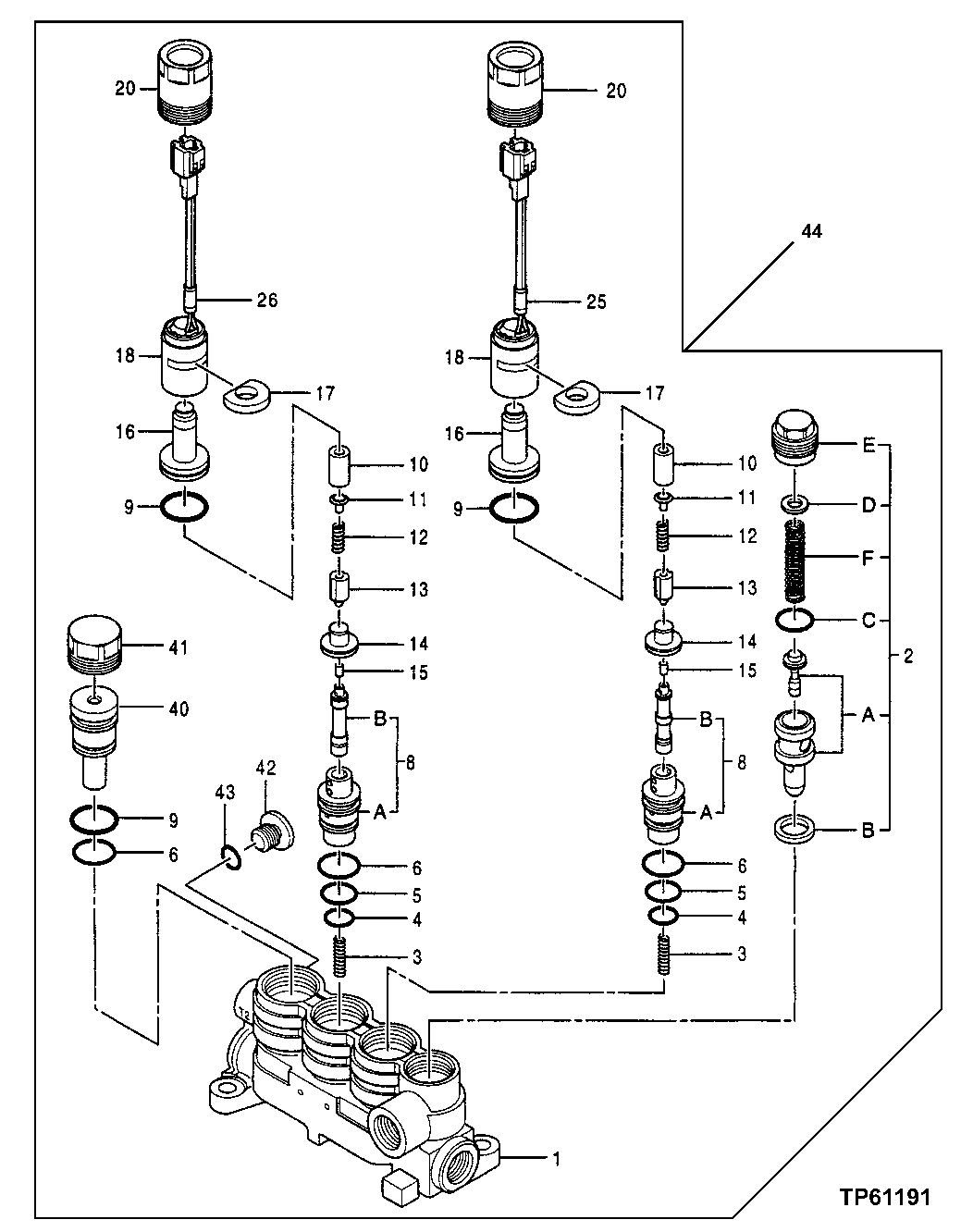 Схема запчастей John Deere 50 - 184 - Solenoid Valve 3360 HYDRAULIC SYSTEM