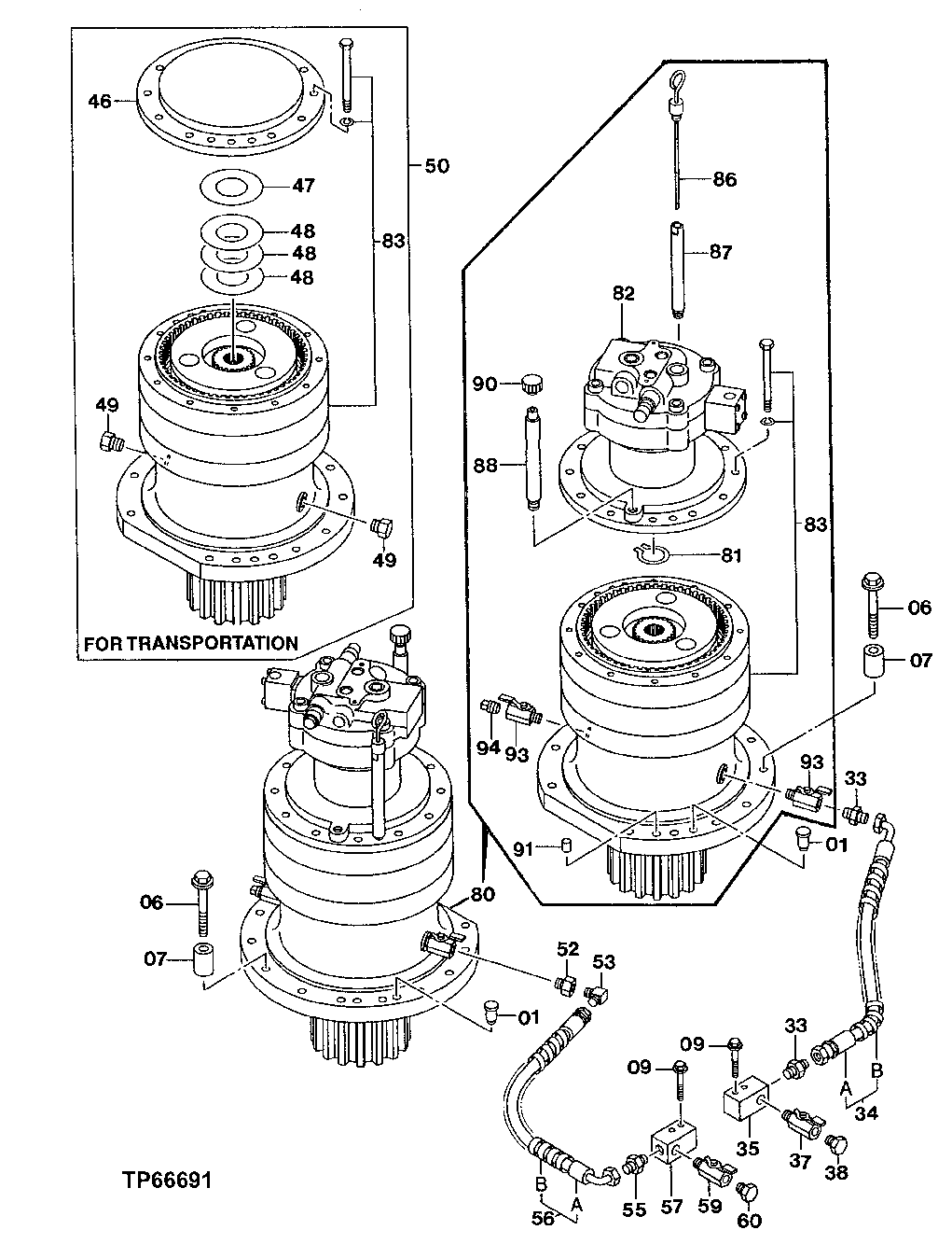 Схема запчастей John Deere 50 - 214 - Swing Device 4360 Hydraulics