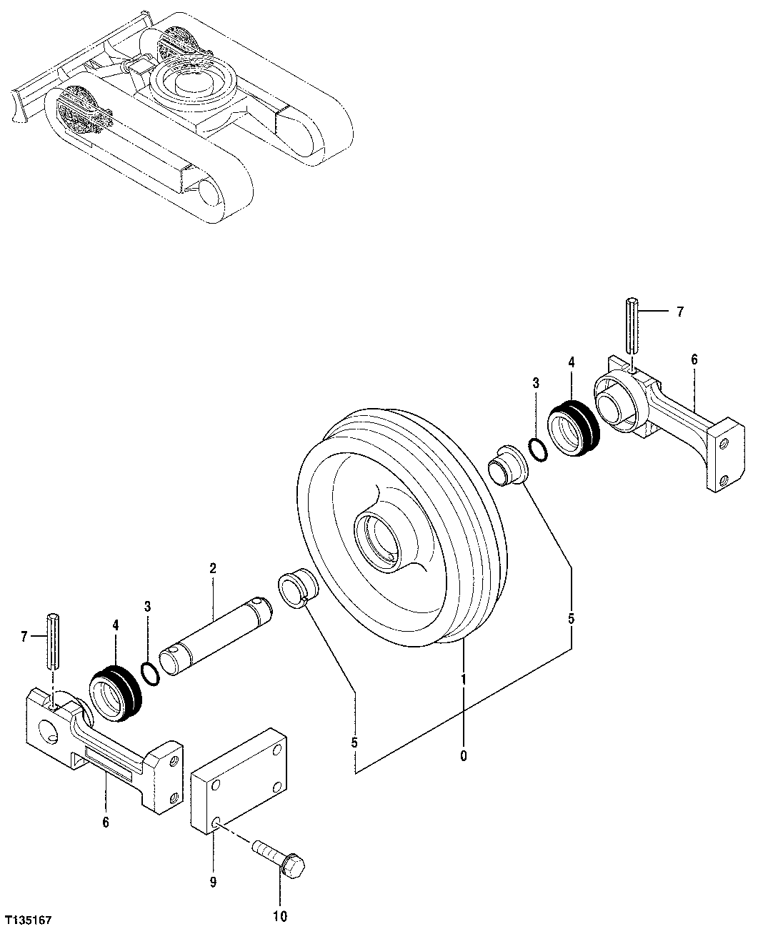 Схема запчастей John Deere 7ZTS - 1 - FRONT IDLER 0130 TRACK SYSTEMS