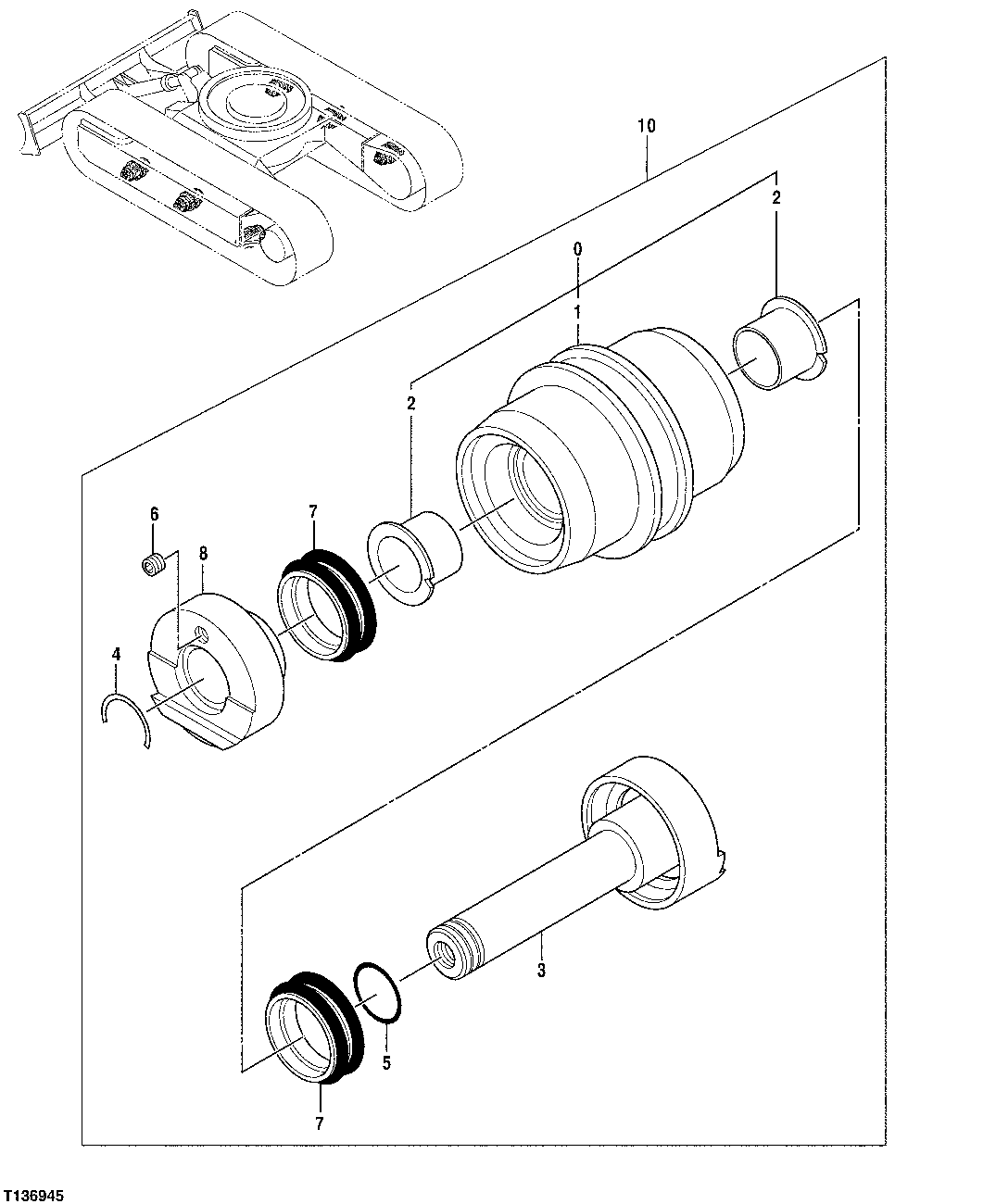 Схема запчастей John Deere 7ZTS - 6 - LOWER ROLLER 0130 TRACK SYSTEMS