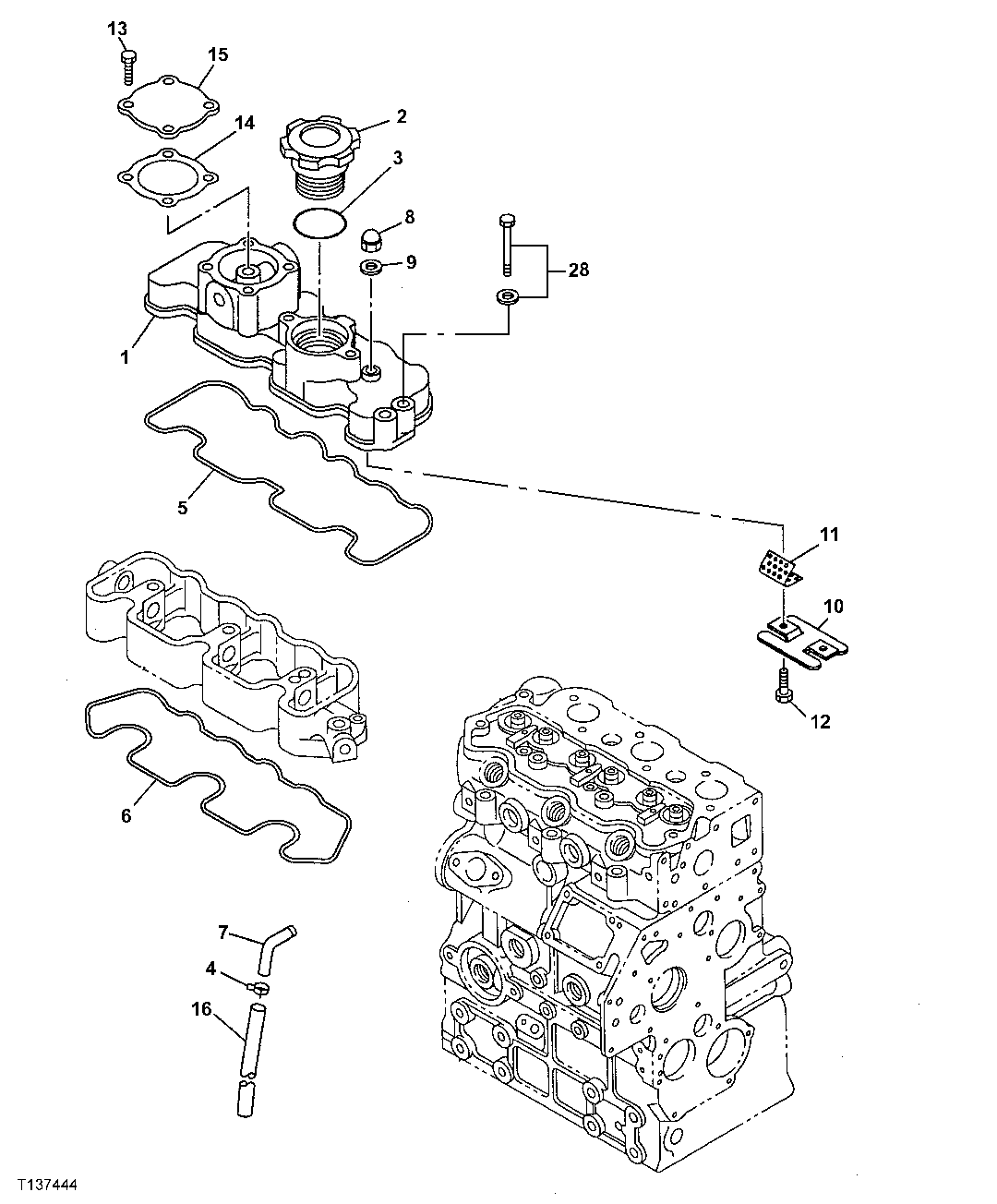 Схема запчастей John Deere 7ZTS - 21 - CYLINDER HEAD COVER (ENGINE SN -520574) 0404 CYLINDER BLOCK