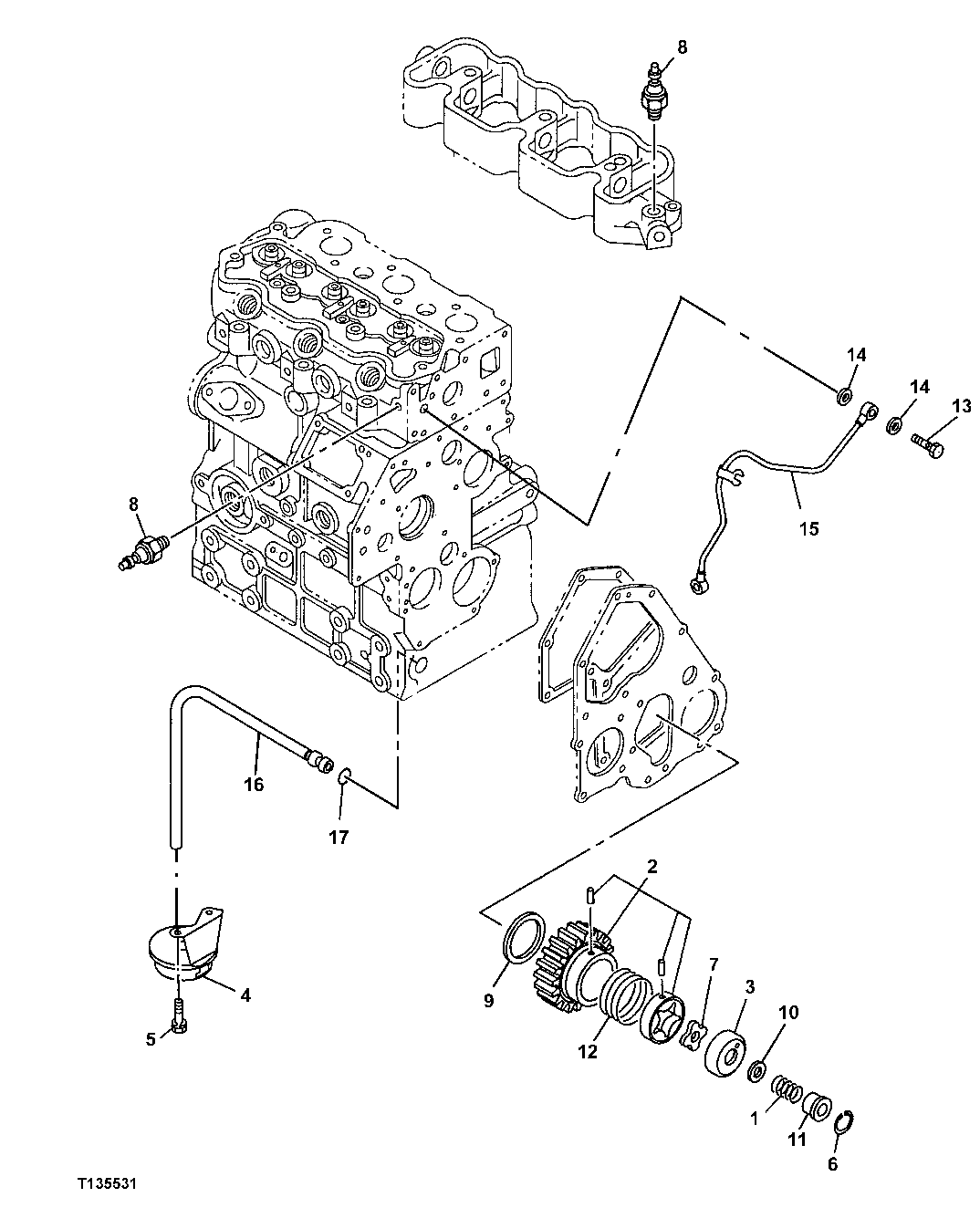 Схема запчастей John Deere 7ZTS - 25 - ENGINE OIL LINES 0407 ENGINE OILING SYSTEM