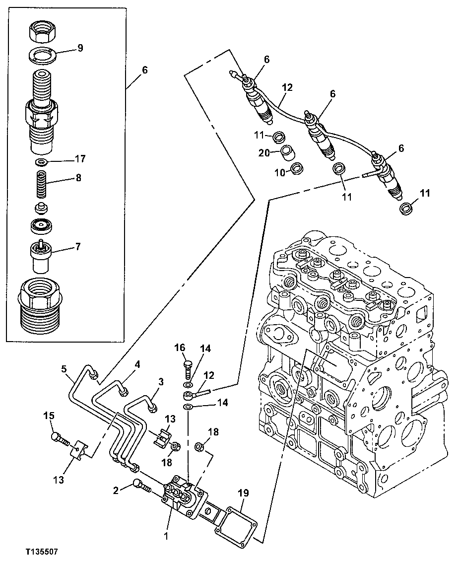 Схема запчастей John Deere 7ZTS - 28 - Fuel Injection System ( - 520574) 0413 FUEL INJECTION SYSTEM