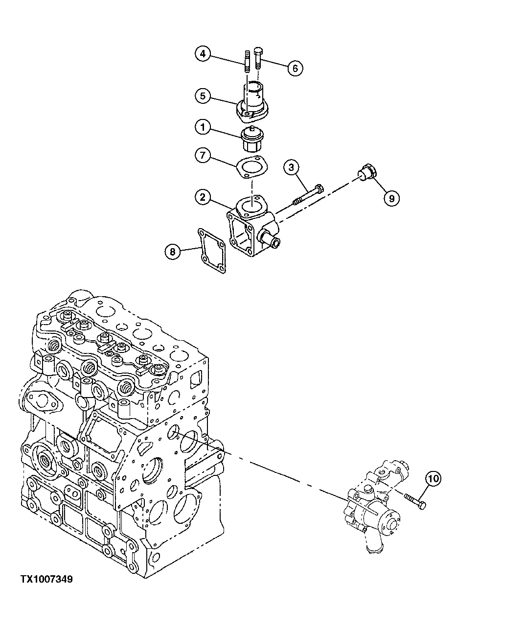 Схема запчастей John Deere 7ZTS - 32 - THERMOSTAT AND HOUSING 0418 THERMOSTATS, HOUSINGS AND WATER PIPING