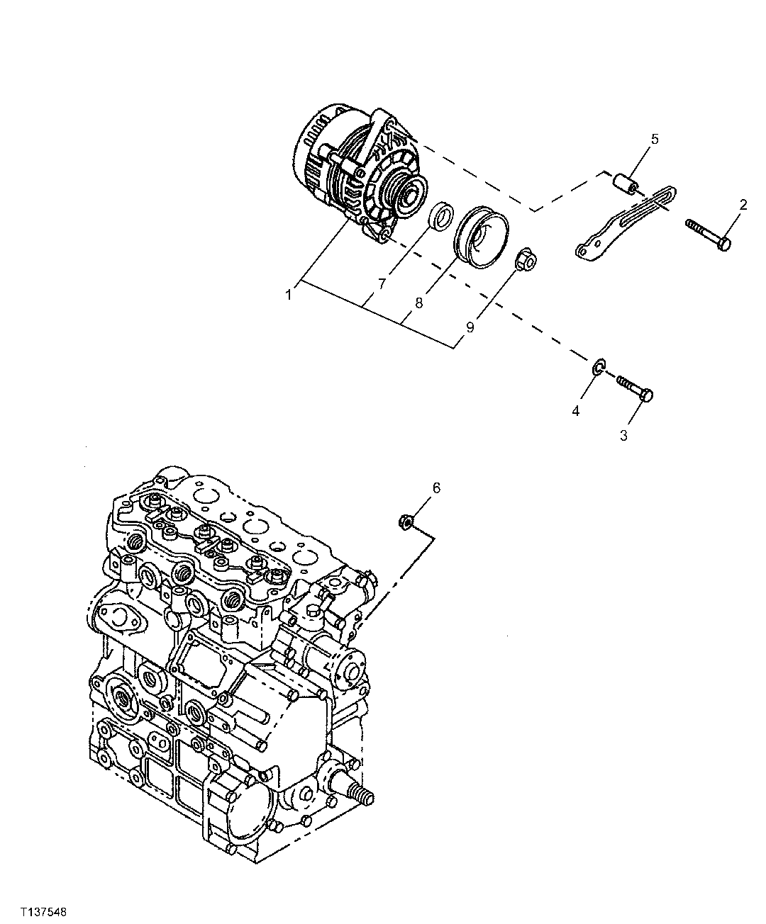 Схема запчастей John Deere 7ZTS - 35 - ALTERNATOR 0422 STARTING MOTOR AND FASTENINGS