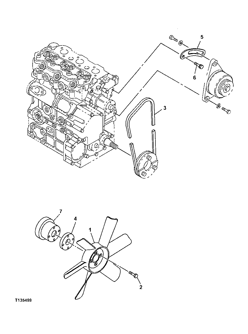 Схема запчастей John Deere 7ZTS - 36 - FAN AND BELT 0429 FAN DRIVE (DAMPER, IDLER, PULLEYS & BELT)