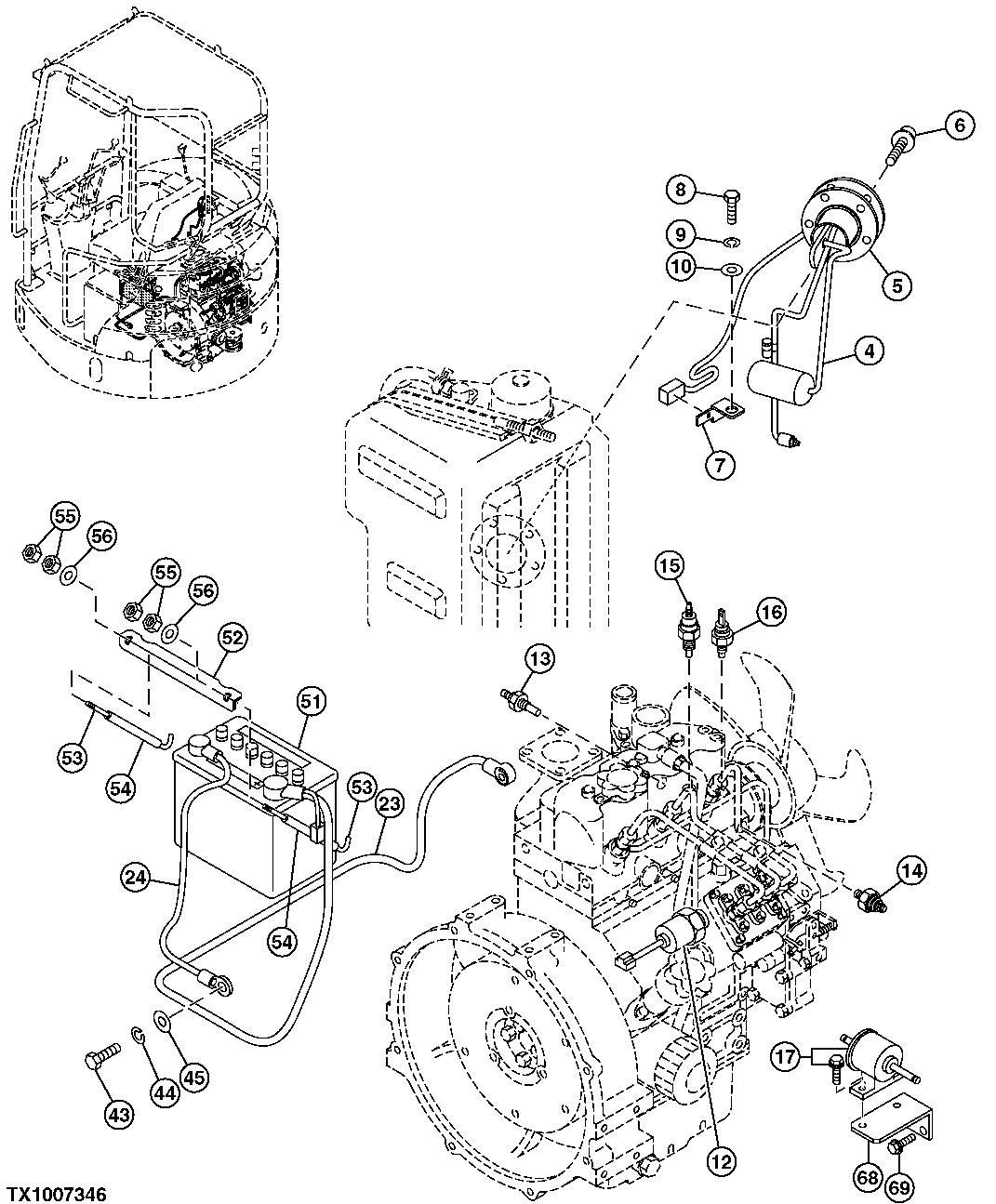 Схема запчастей John Deere 7ZTS - 47 - ELECTRIC PARTS 1671 BATTERIES, SUPPORT & CABLES