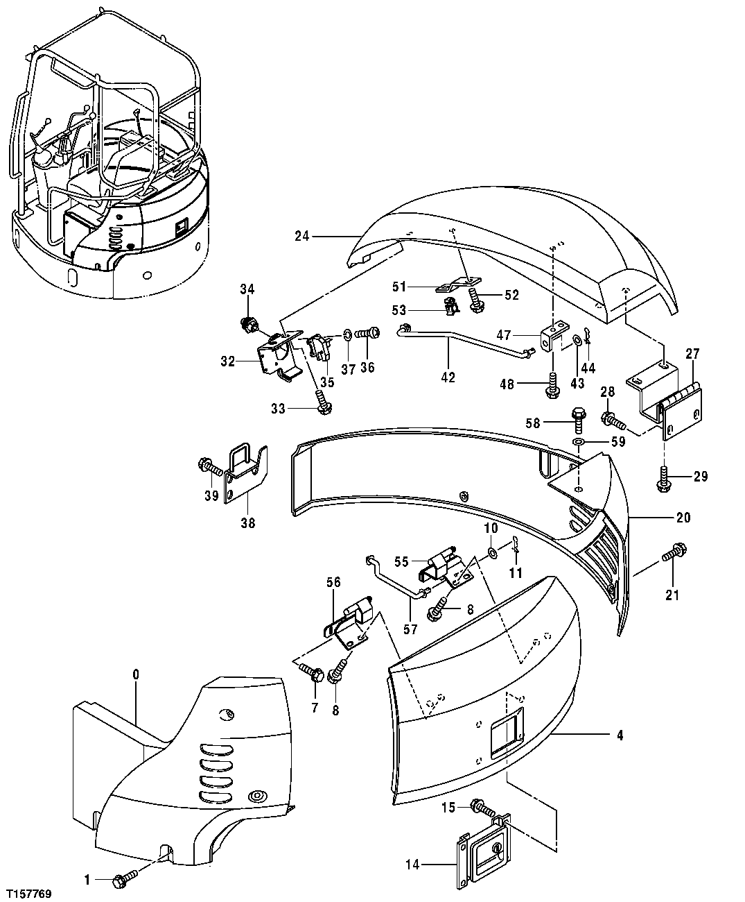 Схема запчастей John Deere 7ZTS - 57 - COVER 1910 HOOD OR ENGINE ENCLOSURE