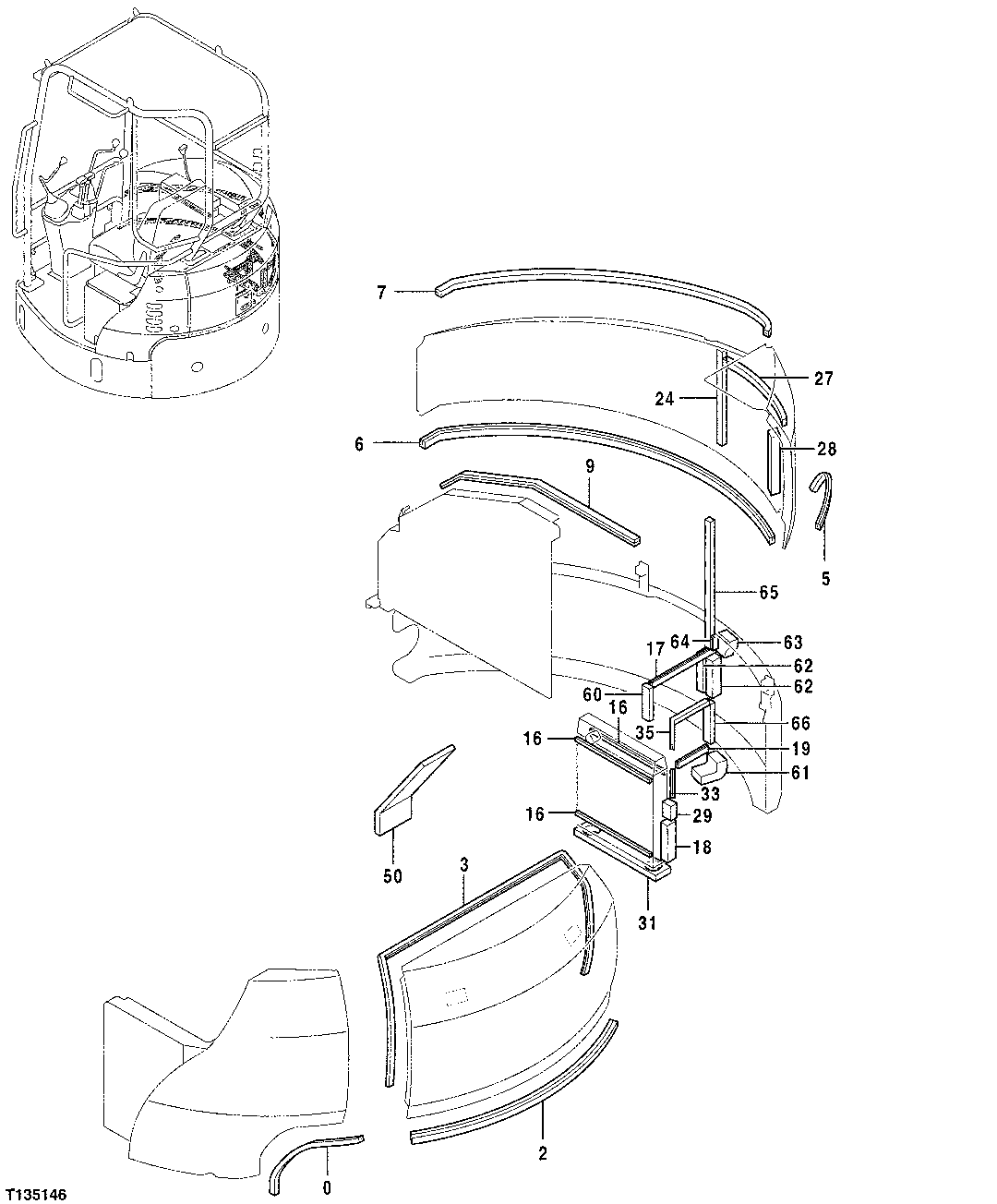 Схема запчастей John Deere 7ZTS - 59 - WEATHER STRIPPING 1910 HOOD OR ENGINE ENCLOSURE