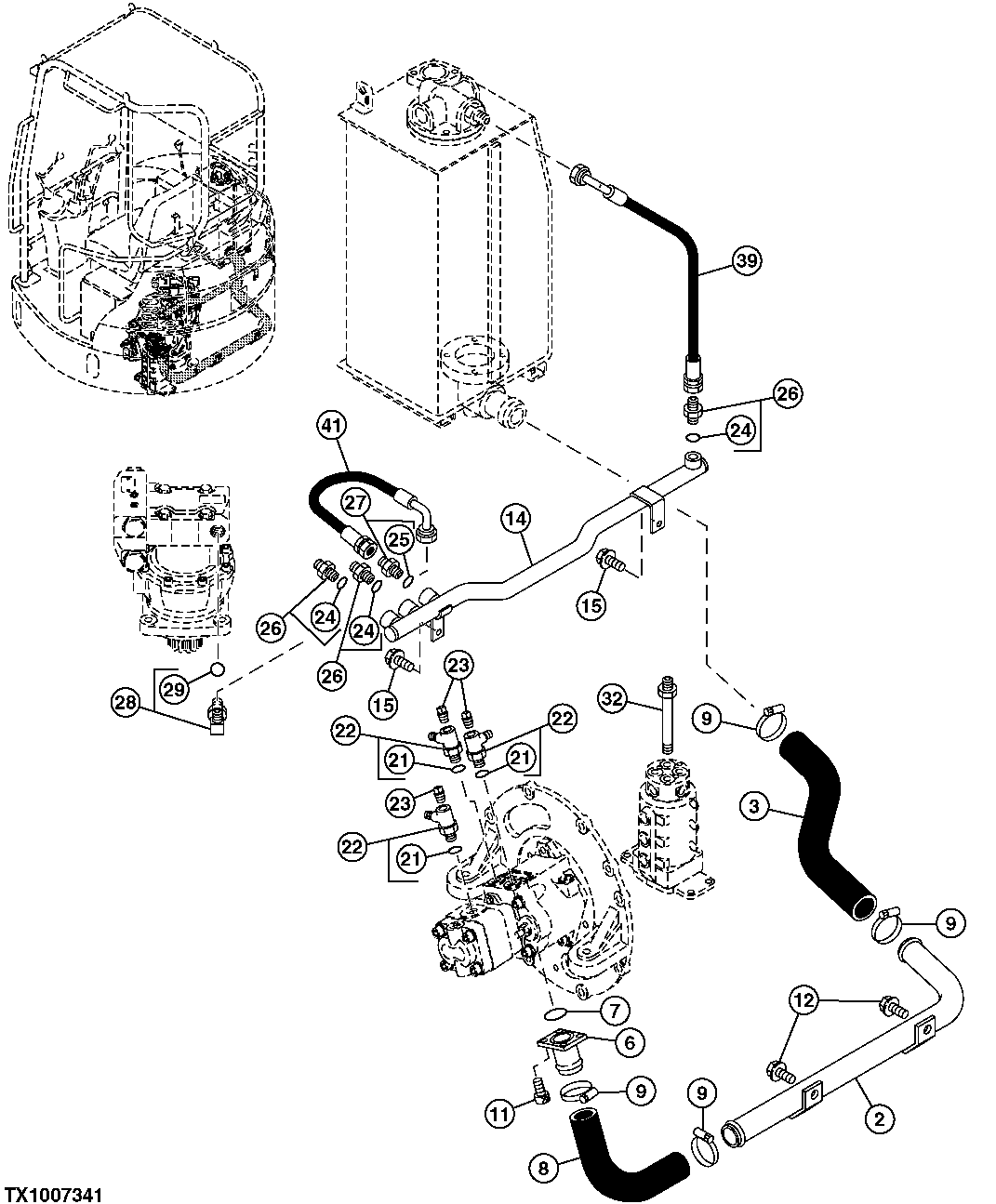 Схема запчастей John Deere 7ZTS - 67 - OIL COOLER LINES 2163 HYD LINES AND HOSES