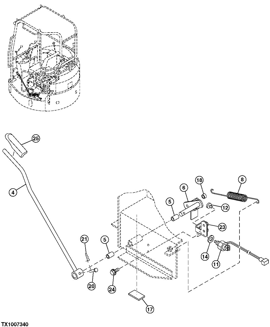 Схема запчастей John Deere 7ZTS - 89 - GATE LOCK LEVER 3315 CONTROLS LINKAGE