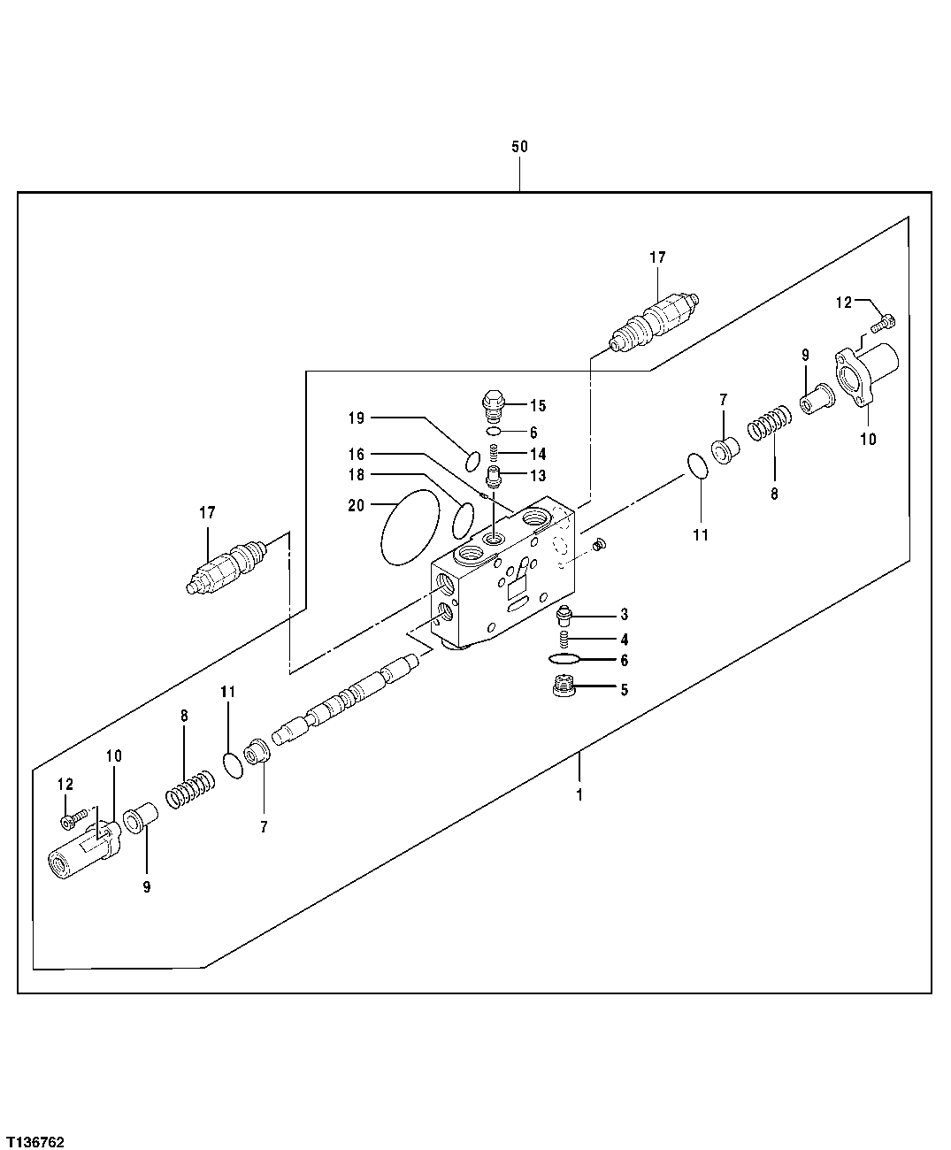 Схема запчастей John Deere 7ZTS - 121 - Control Valve Arm Spool Section 3362 CONTROL & LOAD HOLDING VALVES