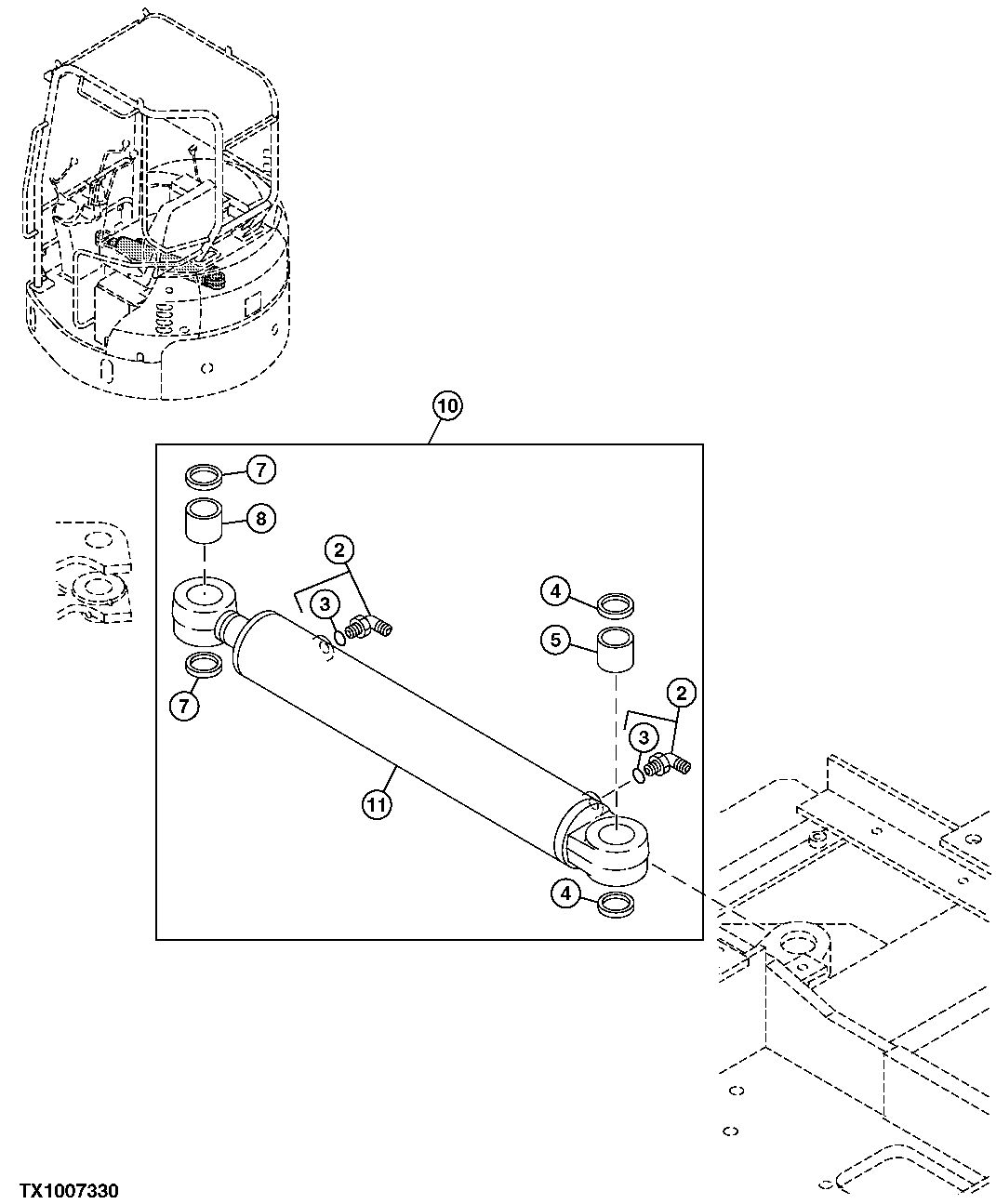 Схема запчастей John Deere 7ZTS - 128 - SWING CYLINDER 3365 HYDRAULIC CYLINDERS