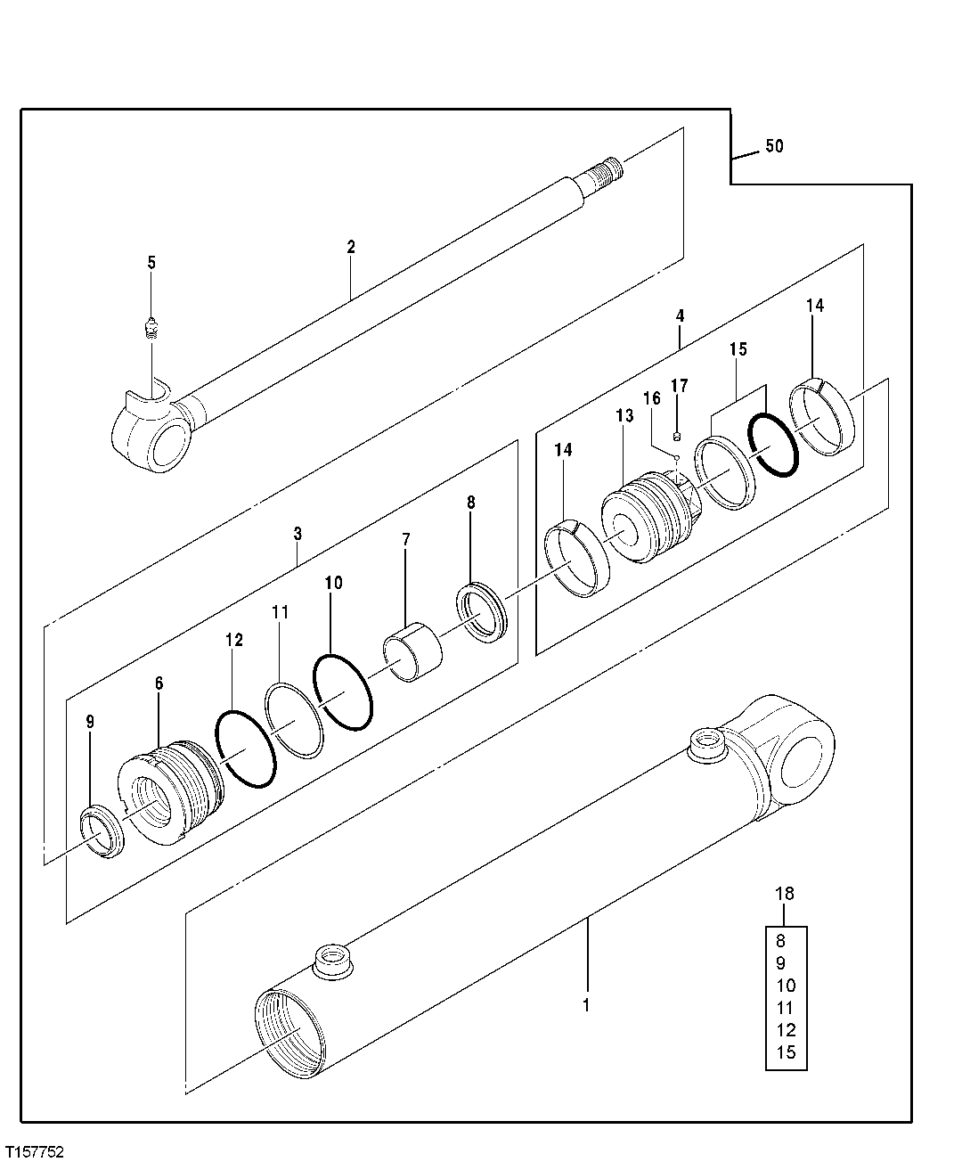 Схема запчастей John Deere 7ZTS - 129 - SWING CYLINDER 3365 HYDRAULIC CYLINDERS