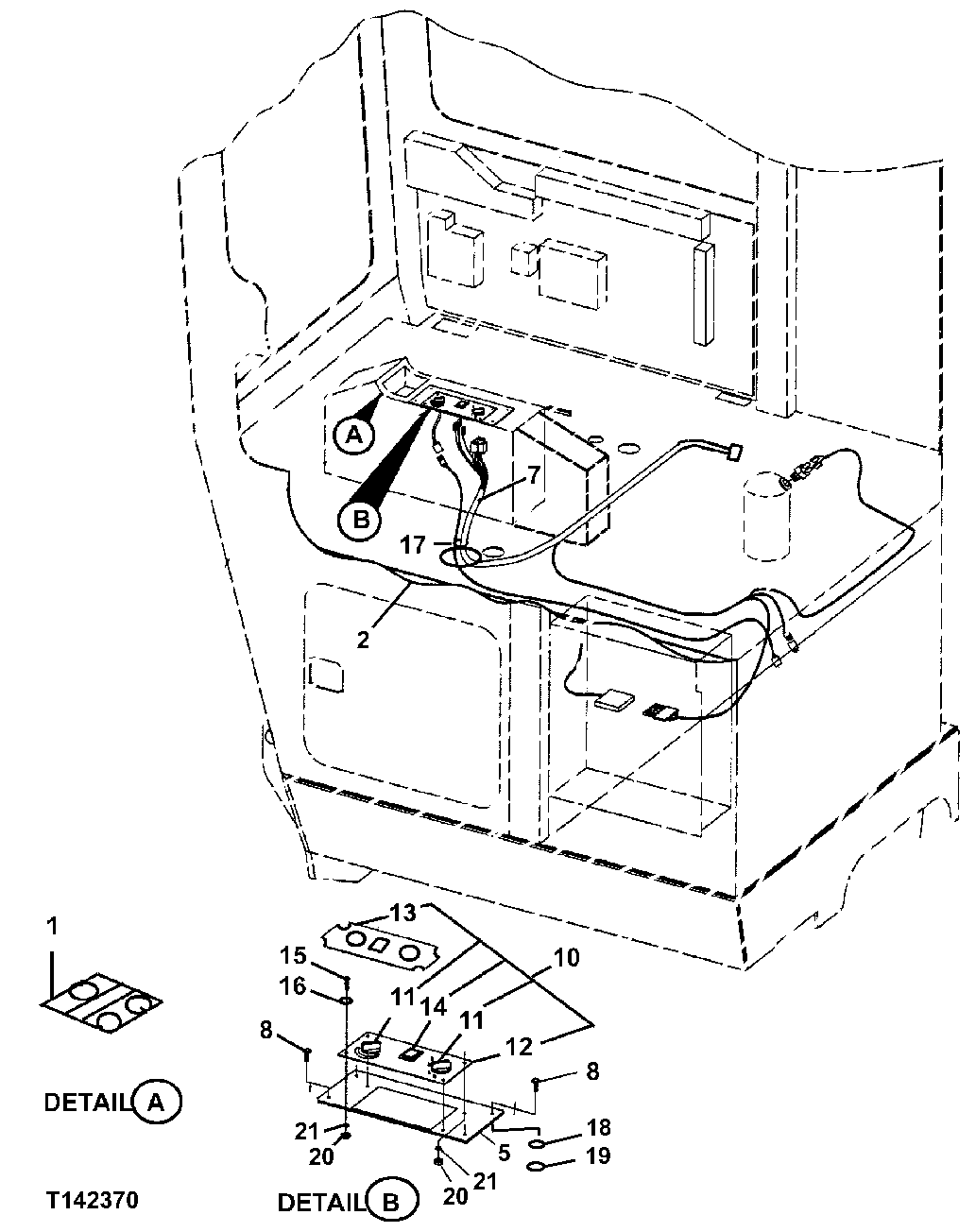 Схема запчастей John Deere 330LC, 370 - 50 - LEFT SIDE CONSOLE FOR REAR ENTRY CAB 1674B Wiring Harness And Switches (Rear Entry)