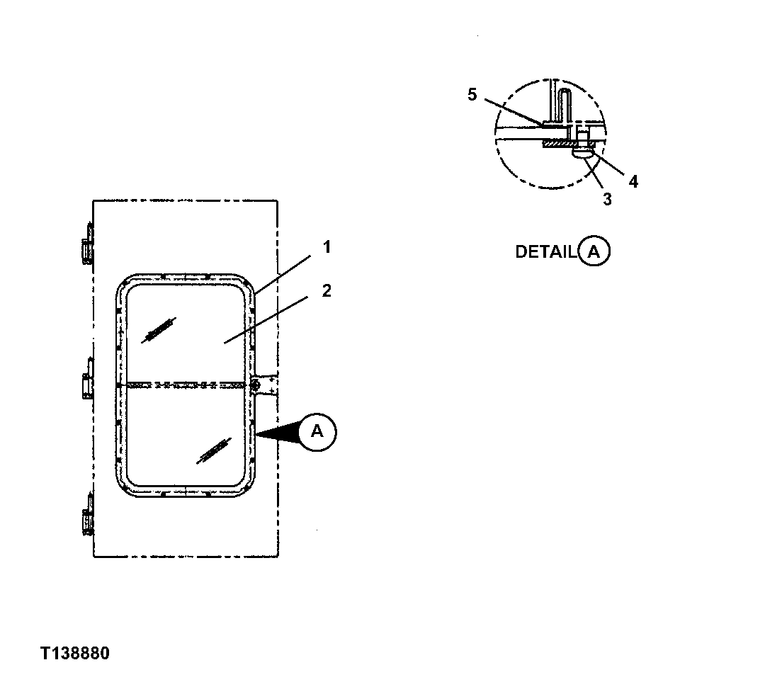 Схема запчастей John Deere 330LC, 370 - 75 - REAR ENTRY CAB DOOR (OSHA) 1810B Operator Enclosure (Rear Entry)