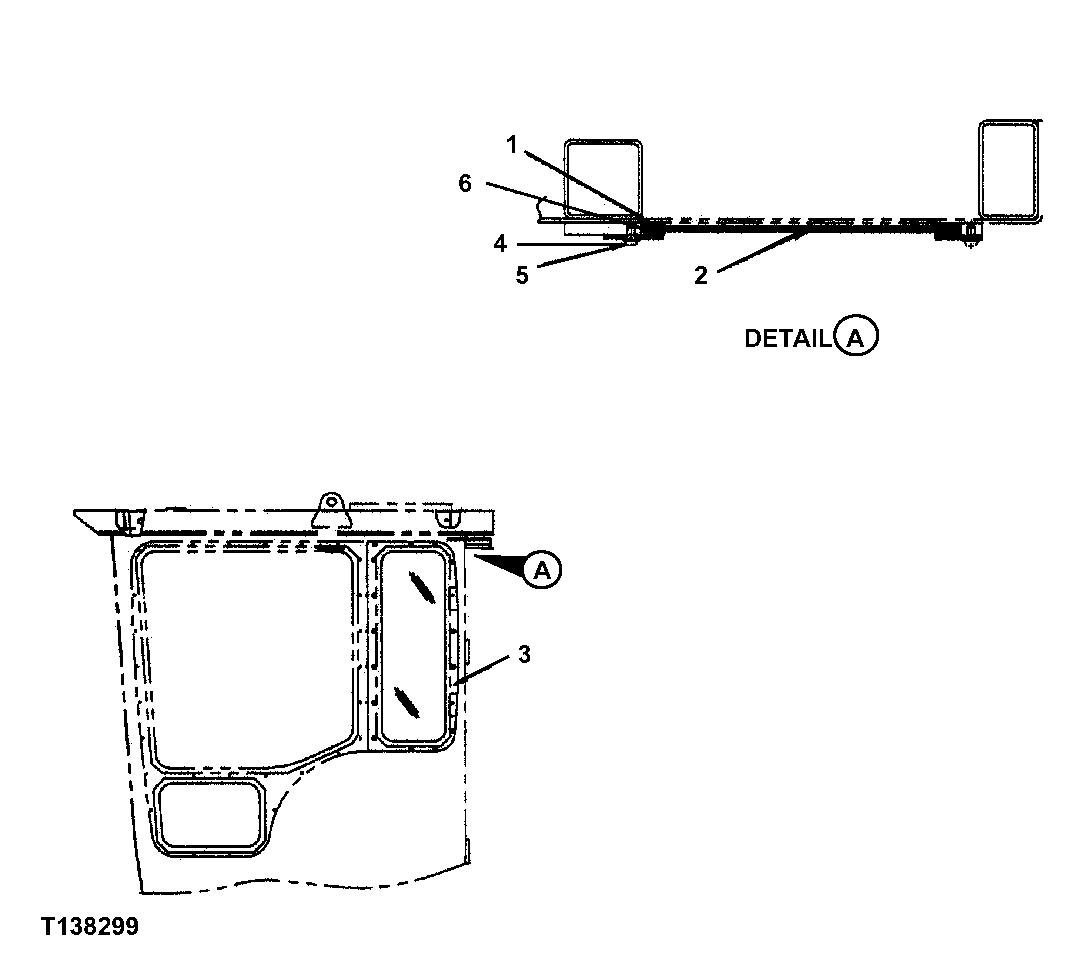 Схема запчастей John Deere 330LC, 370 - 87 - REAR ENTRY CAB LEFT REAR WINDOW 1810B Operator Enclosure (Rear Entry)