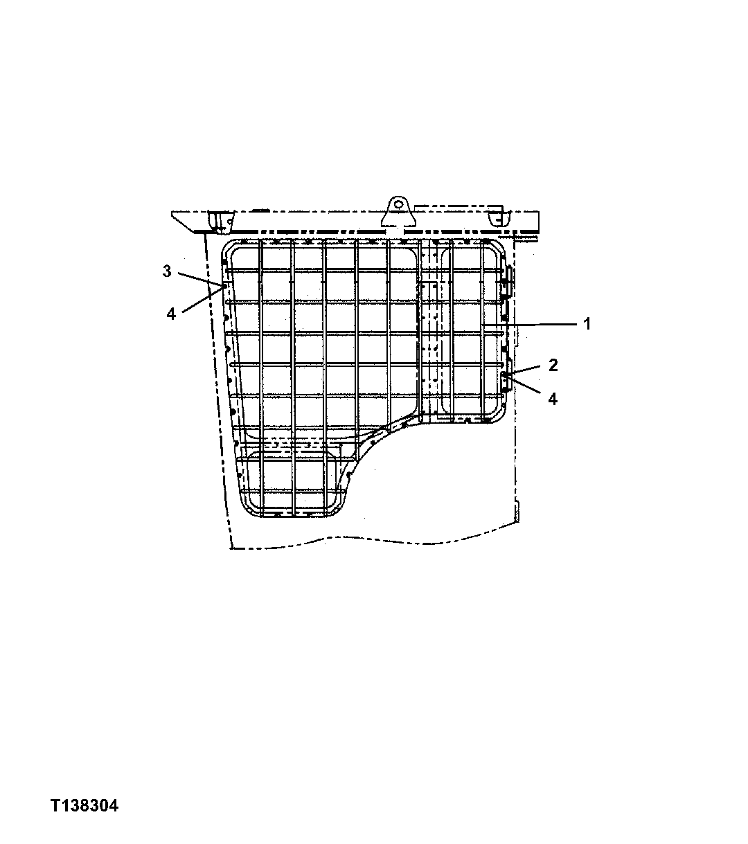 Схема запчастей John Deere 330LC, 370 - 90 - REAR ENTRY CAB LEFT SIDE WINDOW GUARD 1810B Operator Enclosure (Rear Entry)