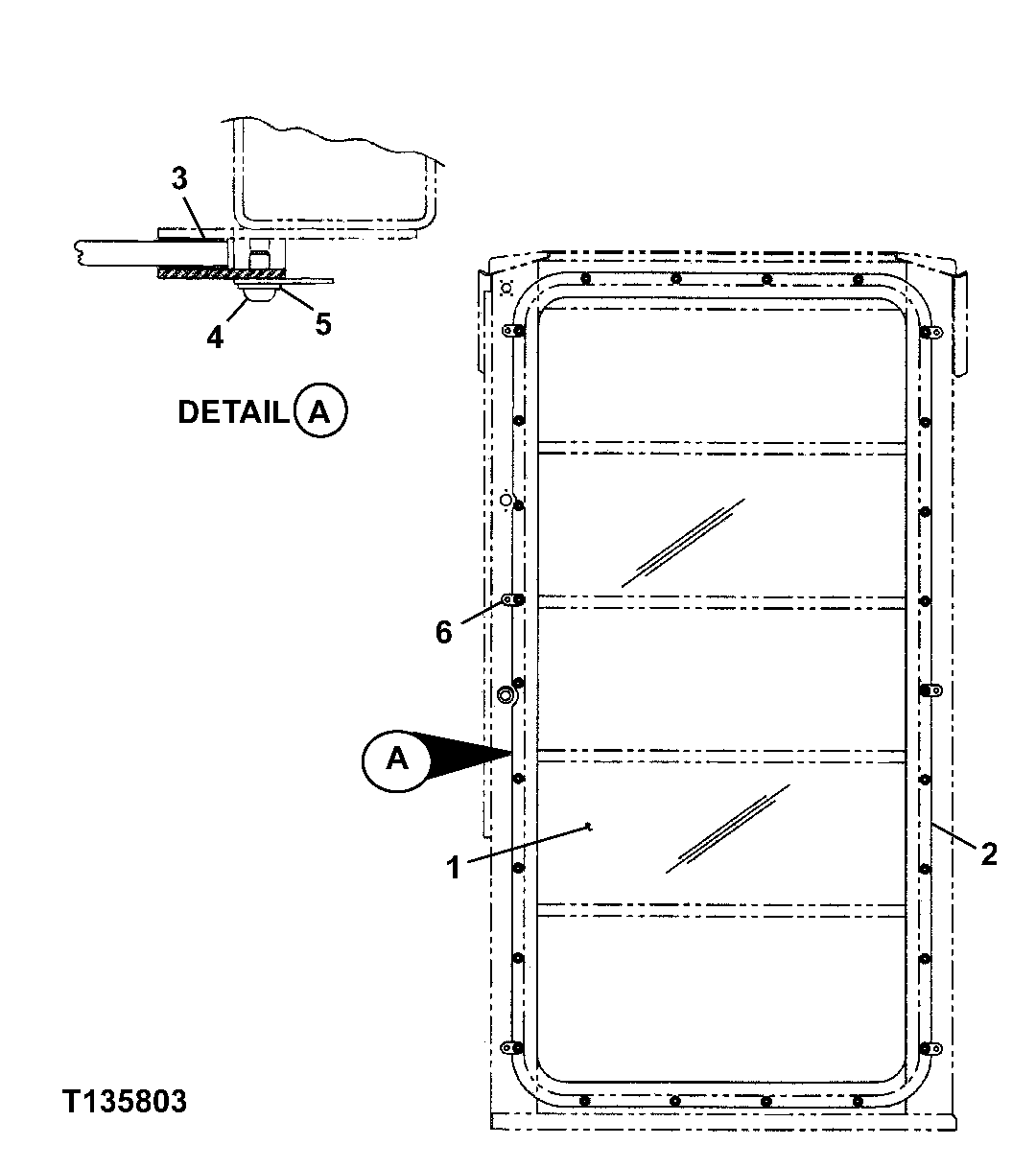 Схема запчастей John Deere 330LC, 370 - 99 - Forestry Cab Front Window 1810C Operator Enclosure (Forestry)