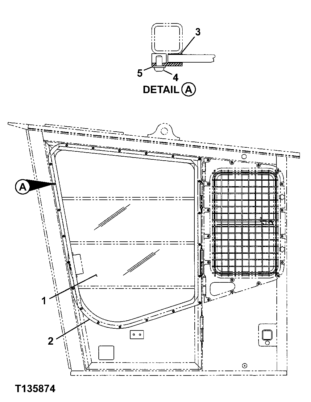 Схема запчастей John Deere 330LC, 370 - 106 - FORESTRY CAB DOOR WINDOW 1810C Operator Enclosure (Forestry)