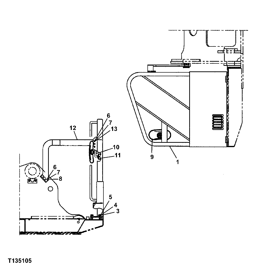 Схема запчастей John Deere 330LC, 370 - 133 - Log Deflector 1910A Hood Or Engine Enclosure