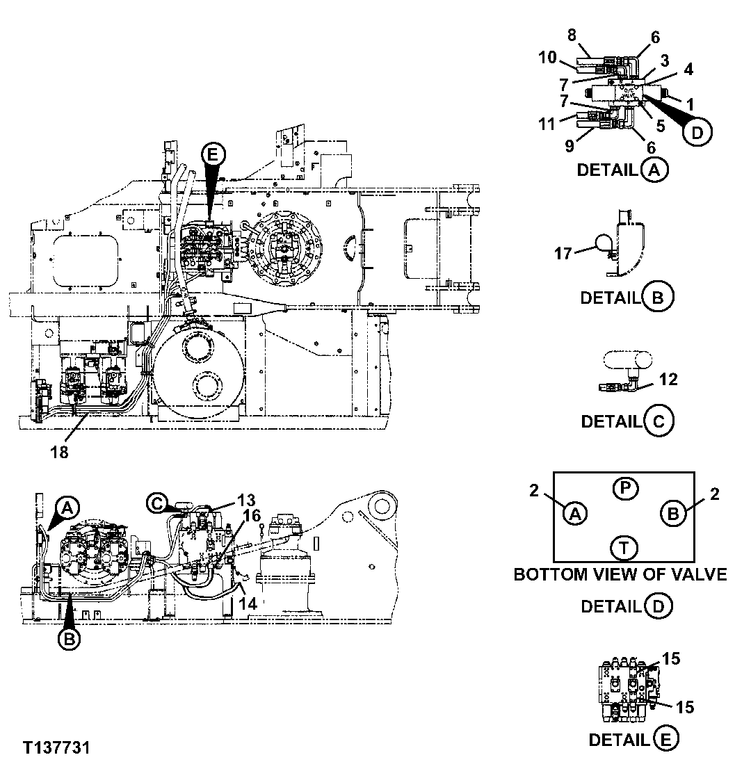 Схема запчастей John Deere 330LC, 370 - 160 - Thumb Pilot Piping (Heeler) 3360A Hydraulic System