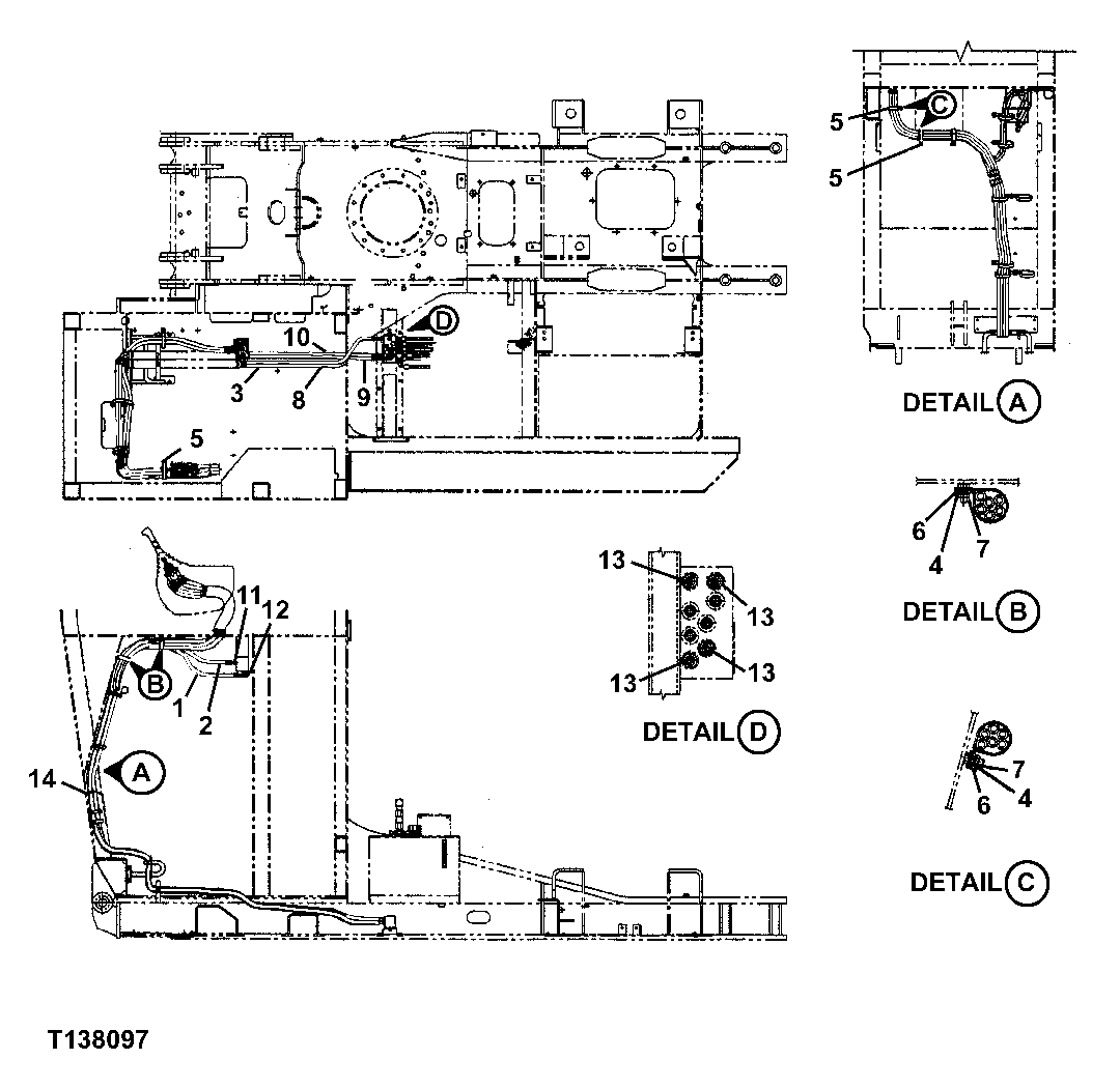 Схема запчастей John Deere 330LC, 370 - 174 - Pilot Piping To Left Joystick For Rear Entry Cab (Heeler) 3360B Hydraulic System (Rear Entry Cab)