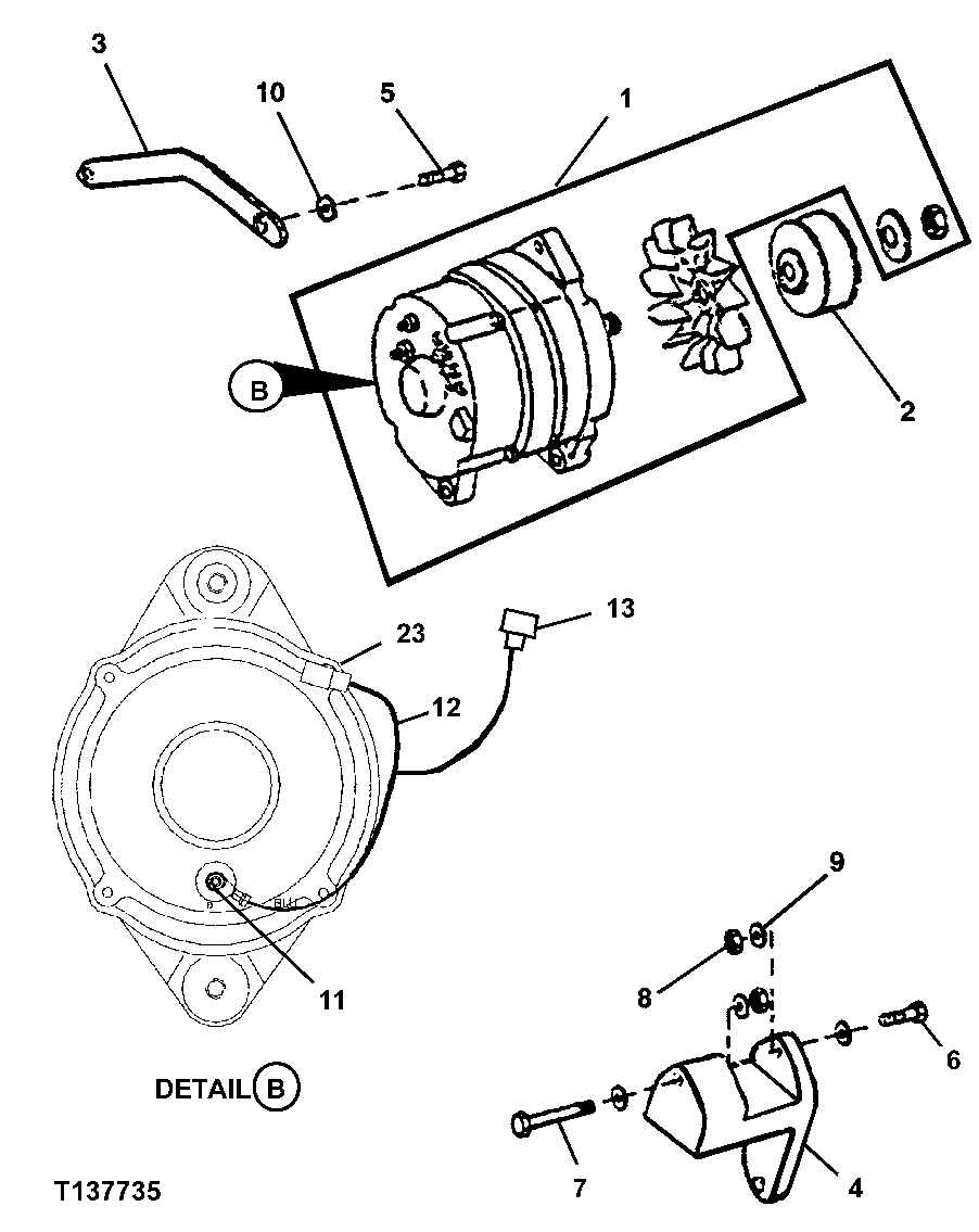 Схема запчастей John Deere 330LC, 370 - 18 - HEAVY DUTY ALTERNATOR 0423 Alternator And Generator Mounting