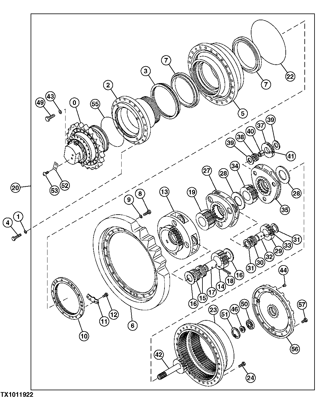 Схема запчастей John Deere 50CLC - 9 - Propel Gear Box Components 0260 AXLES, DIFF. AND SUSP. SYS. HYD