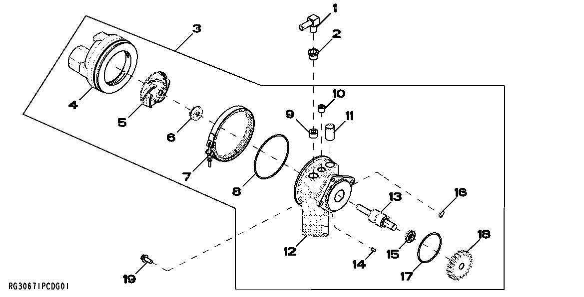 Схема запчастей John Deere 50CLC - 25 - 2005 WATER PUMP 0400 Engine 6125HT001-RG29624 6125HT001