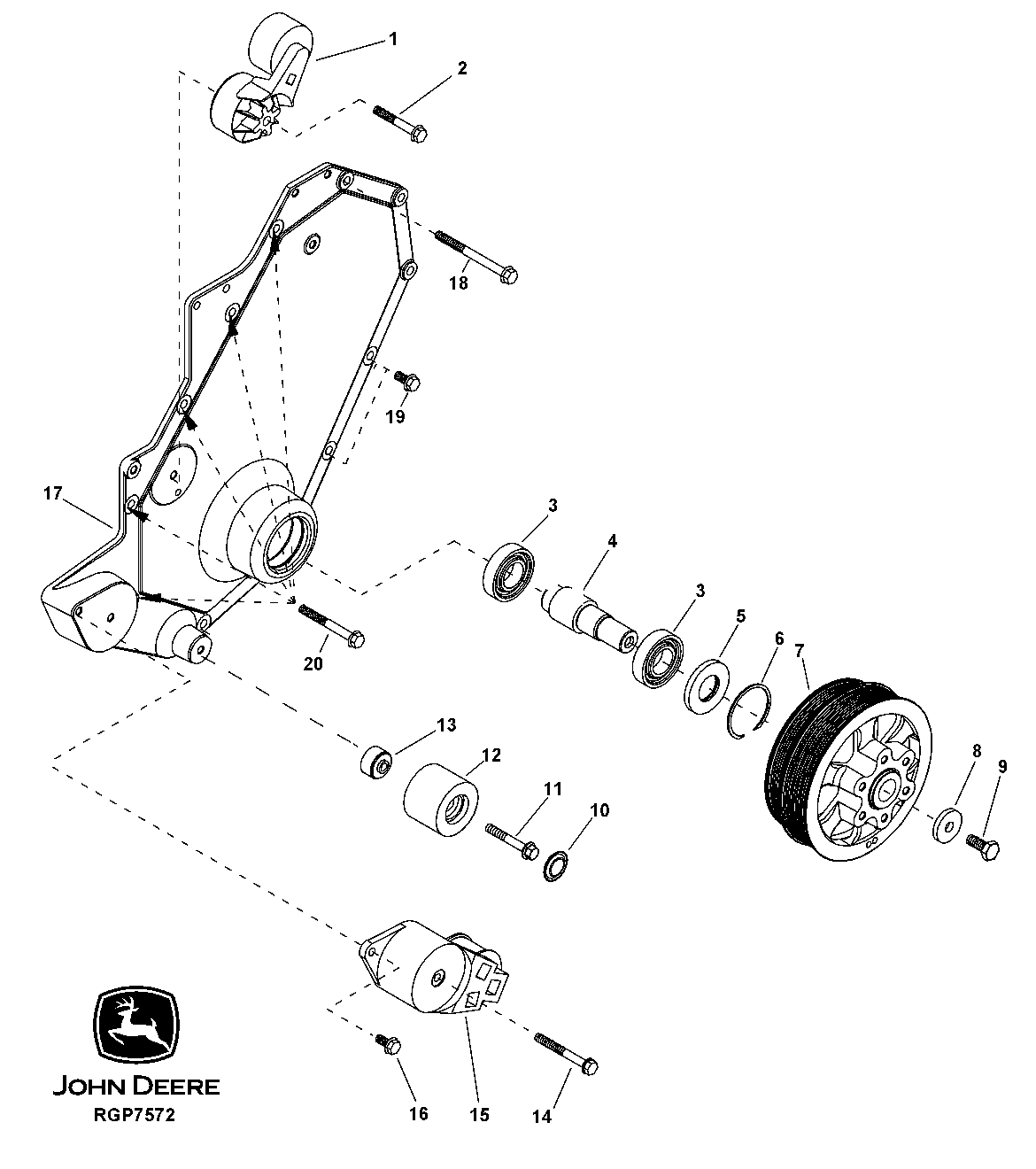 Схема запчастей John Deere 50CLC - 29 - 2307 FAN DRIVE 0400 Engine 6125HT001-RG29624 6125HT001