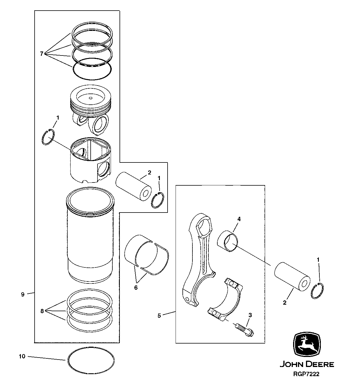 Схема запчастей John Deere 50CLC - 47 - 4802 CONNECTING RODS AND PISTONS 0400 Engine 6125HT001-RG29624 6125HT001