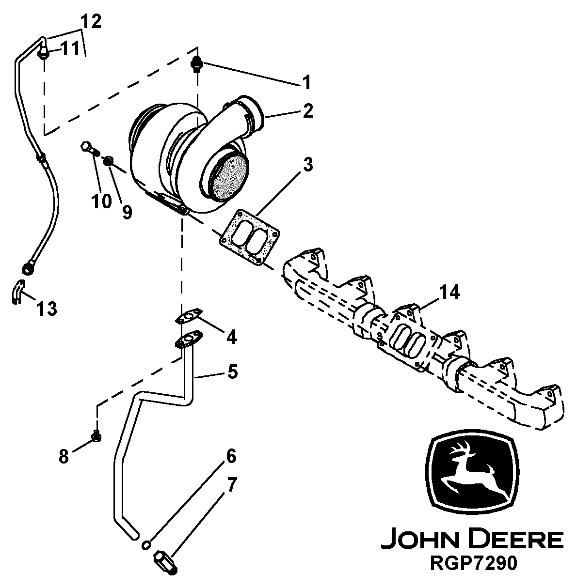 Схема запчастей John Deere 50CLC - 55 - 6525 TURBOCHARGER 0400 Engine 6125HT001-RG29624 6125HT001