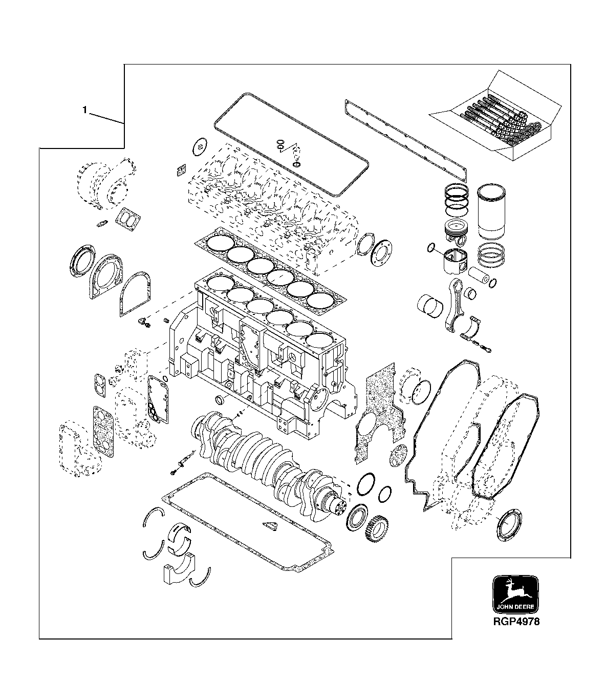 Схема запчастей John Deere 50CLC - 79 - 9901 ENGINE SHORT BLOCK 0400 Engine 6125HT001-RG29624 6125HT001