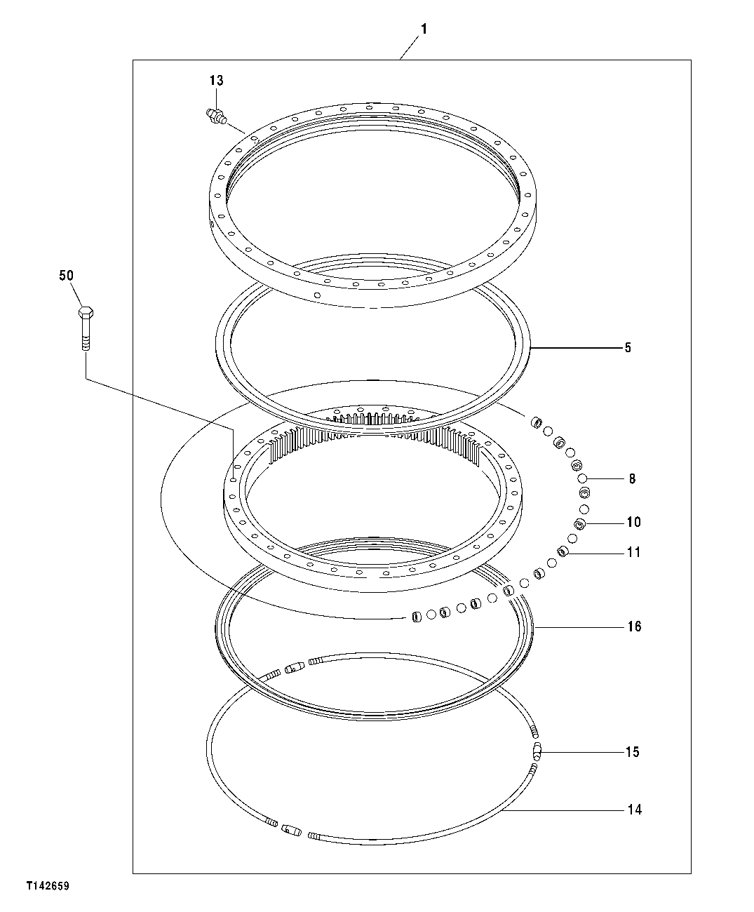 Схема запчастей John Deere 50CLC - 121 - SWING BEARING 1740 FRAME INSTALLATION