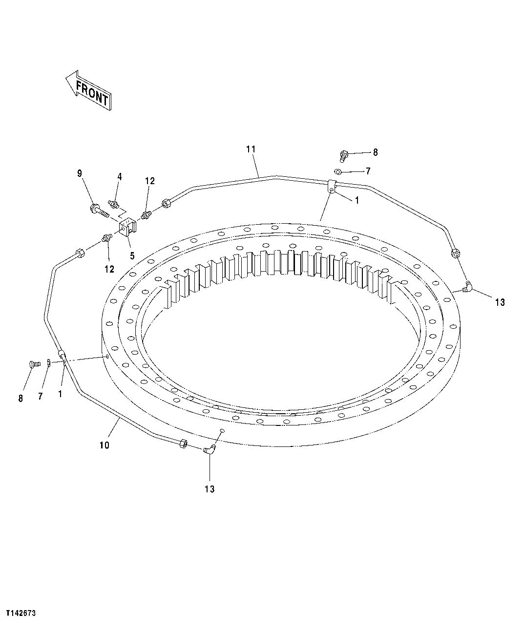 Схема запчастей John Deere 50CLC - 122 - LUBRICATION LINES (SWING BEARING) 1740 FRAME INSTALLATION