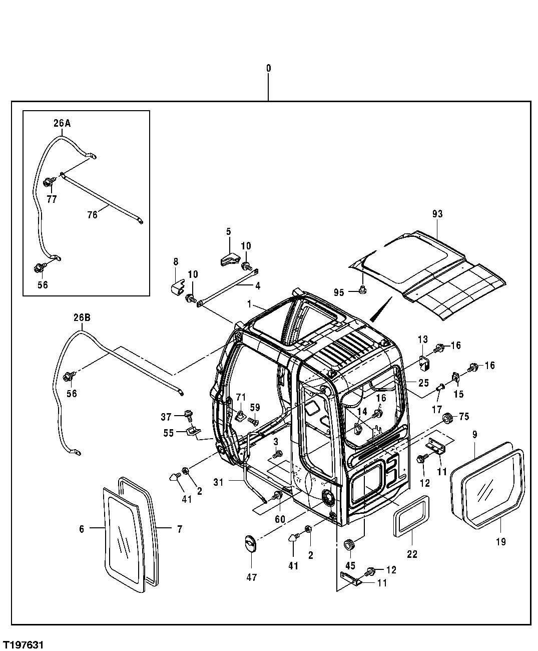 Схема запчастей John Deere 50CLC - 131 - CAB COMPONENTS (TOP, LEFT, AND REAR) 1810 OPERATOR ENCLOSURE