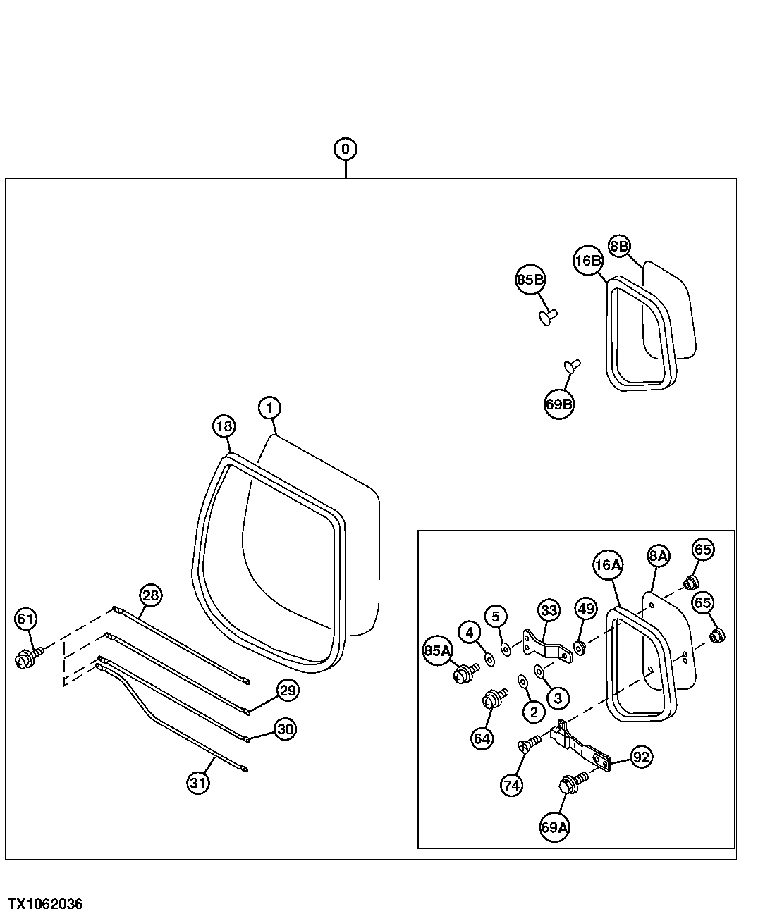 Схема запчастей John Deere 50CLC - 135 - CAB COMPONENTS (RIGHT) 1810 OPERATOR ENCLOSURE