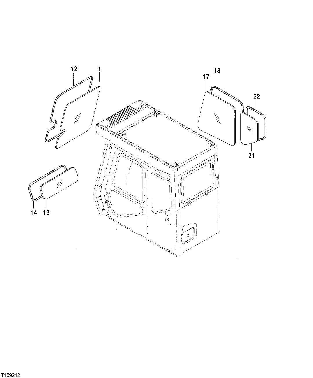 Схема запчастей John Deere 50CLC - 151 - CAB WINDSHIELD (CAB WITH INTEGRATED HEADGUARD) 1810 OPERATOR ENCLOSURE