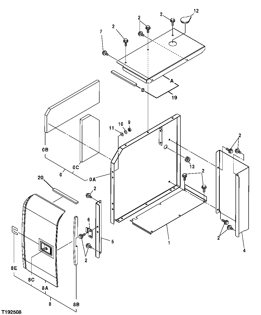 Схема запчастей John Deere 50CLC - 169 - COMPARTMENT (VANDAL COVER) 1910 HOOD AND ENGINE ENCLOSURE