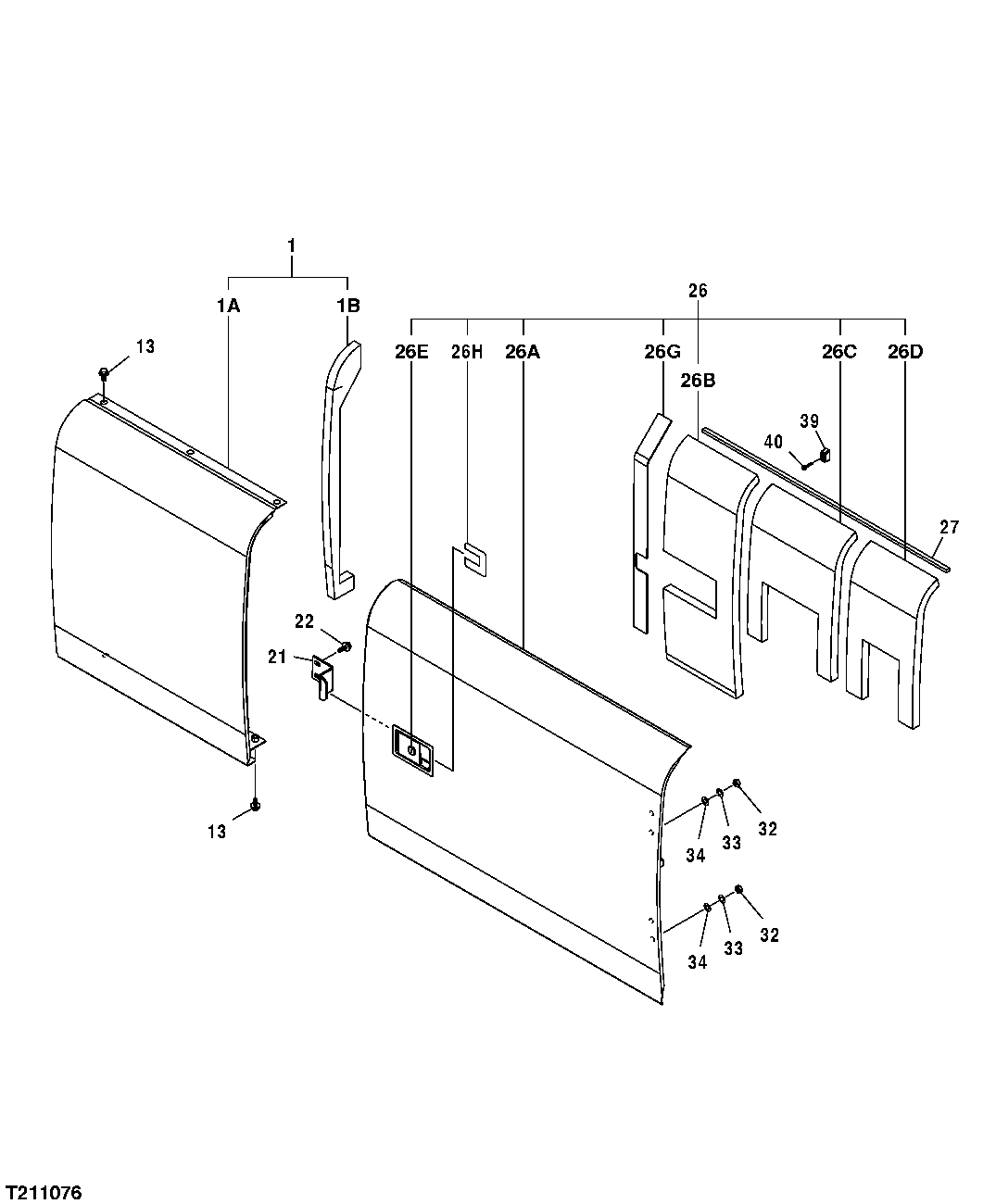 Схема запчастей John Deere 50CLC - 173 - ACCESS DOORS AND PANEL (LEFT SIDE) 1910 HOOD AND ENGINE ENCLOSURE