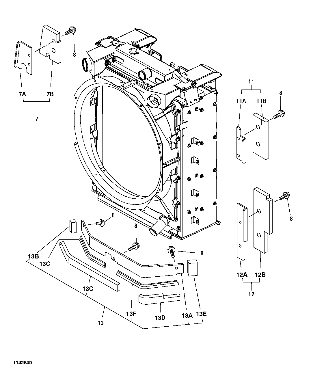 Схема запчастей John Deere 50CLC - 177 - RADIATOR BAFFLES 1910 HOOD AND ENGINE ENCLOSURE