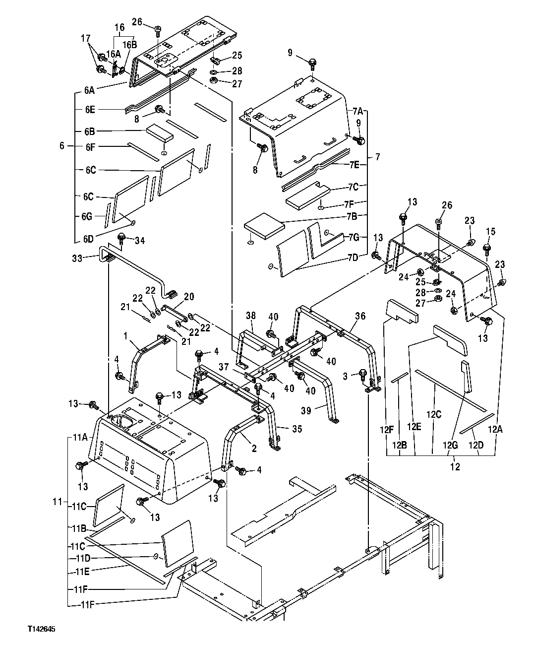 Схема запчастей John Deere 50CLC - 180 - ENGINE COVER (SN -091878) 1910 HOOD AND ENGINE ENCLOSURE