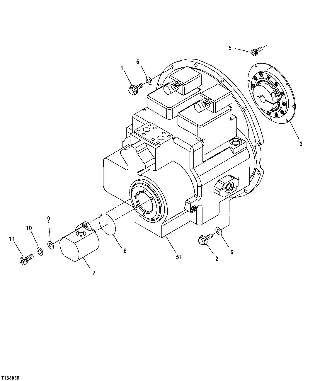 Схема запчастей John Deere 50CLC - 185 - MAIN HYDRAULIC PUMP AND PILOT PUMP 2160 VEHICLE HYDRAULICS