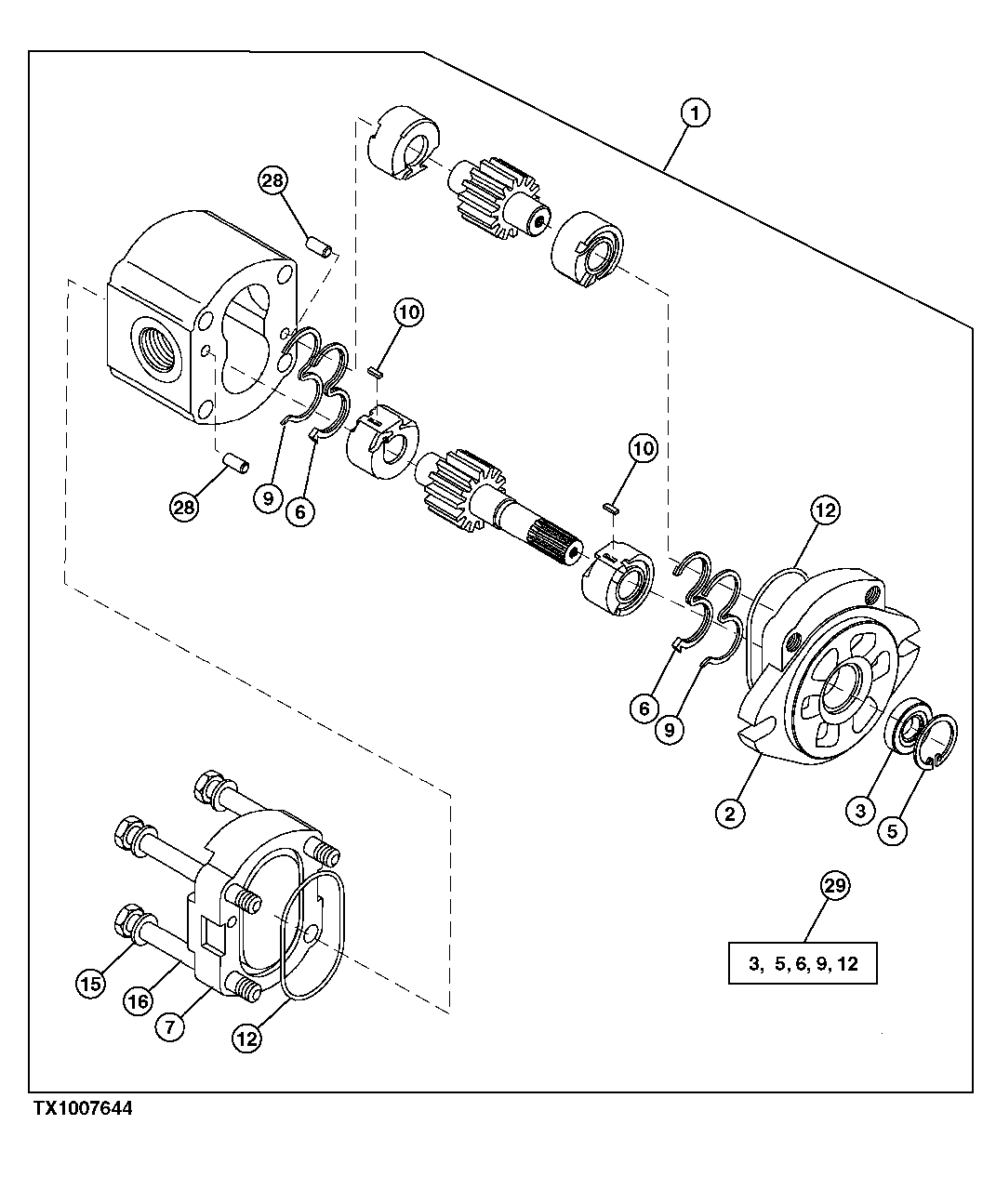 Схема запчастей John Deere 50CLC - 190 - GEAR PUMP (PILOT) 2160 VEHICLE HYDRAULICS